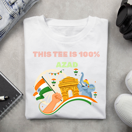 100% Azad – Unisex Patriotic Cotton T-Shirt (India Edition)
