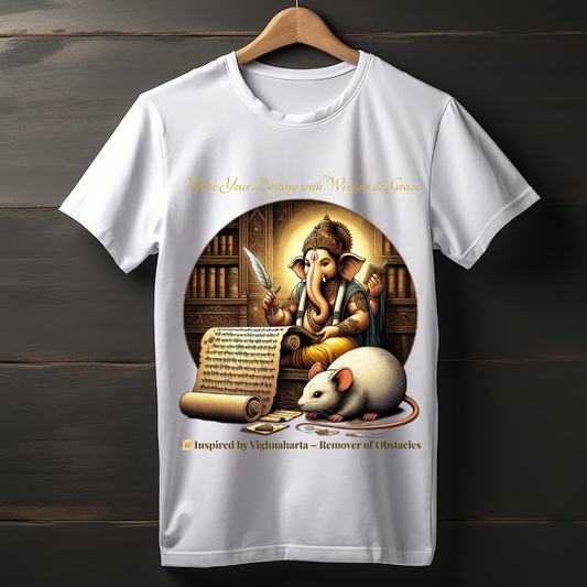 Divine Ganpati Wisdom T-Shirt – Unisex Cotton Tee | “Write Your Destiny” Art Print | Festive & Spiritual Wear