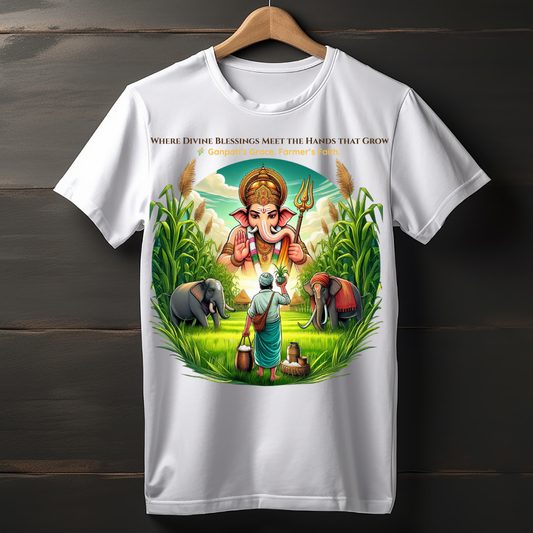 Divine Harvest – Ganpati Blessings T-Shirt | Unisex Cotton Tee for Farmers & Festivals | Spiritual Graphic Wear