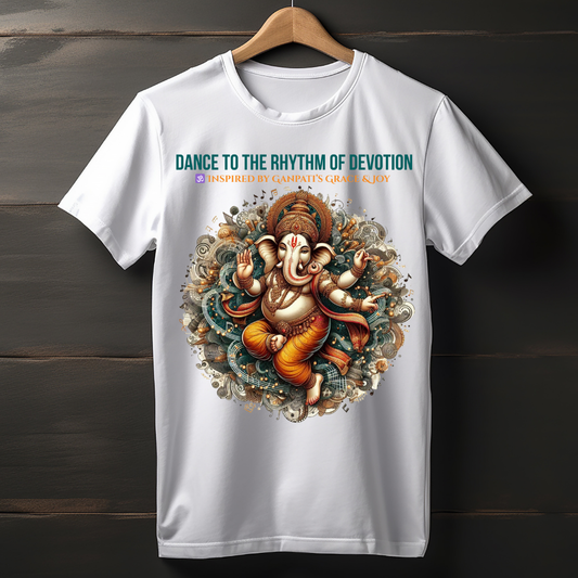 Dance to the Rhythm of Devotion – Ganpati T-Shirt | Spiritual Festival Wear | Unisex Cotton Tee for Men & Women