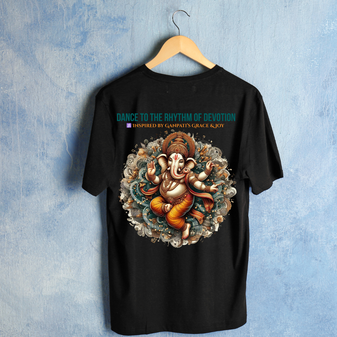 Dance to the Rhythm of Devotion – Ganpati T-Shirt | Spiritual Festival Wear | Unisex Cotton Tee for Men & Women
