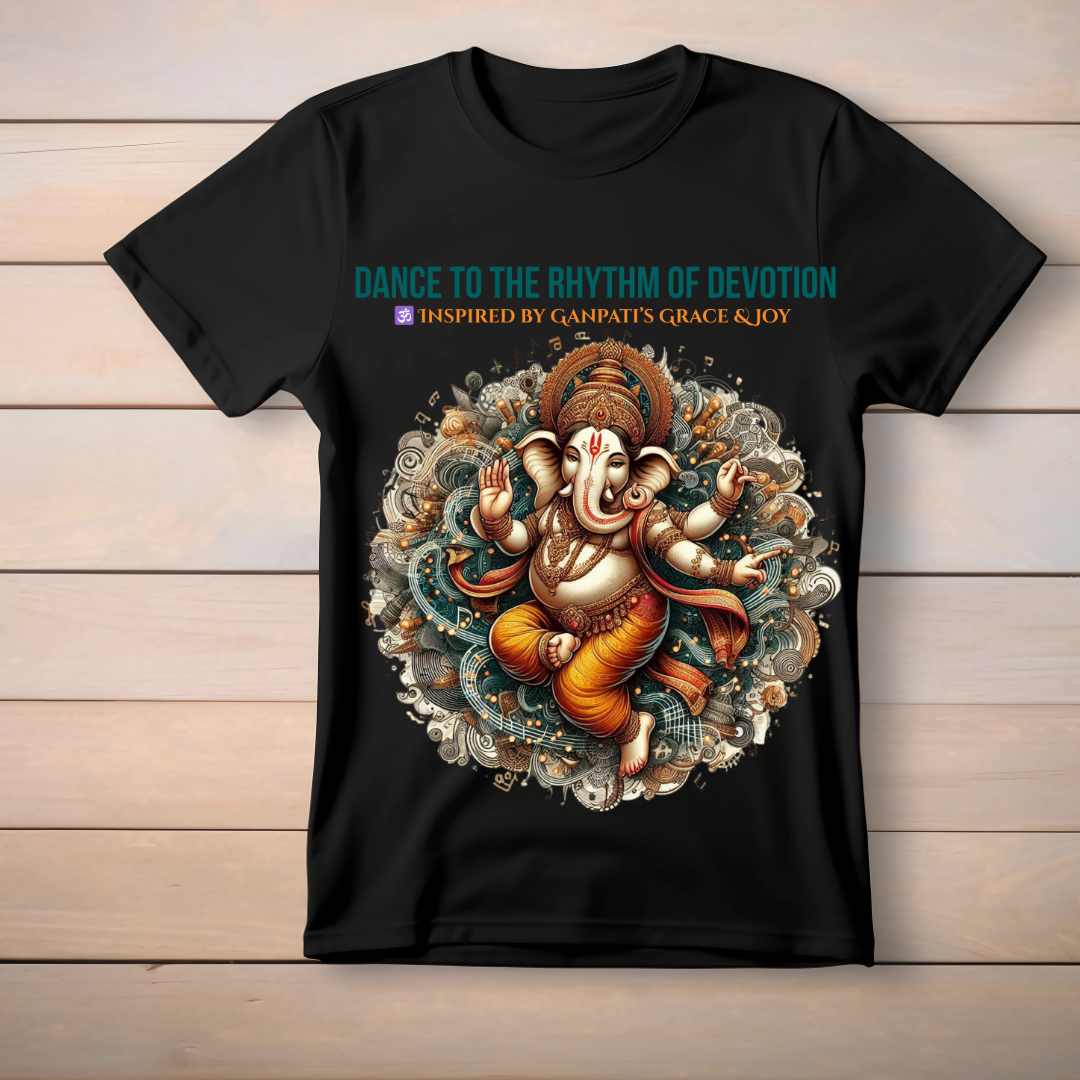 Dance to the Rhythm of Devotion – Ganpati T-Shirt | Spiritual Festival Wear | Unisex Cotton Tee for Men & Women