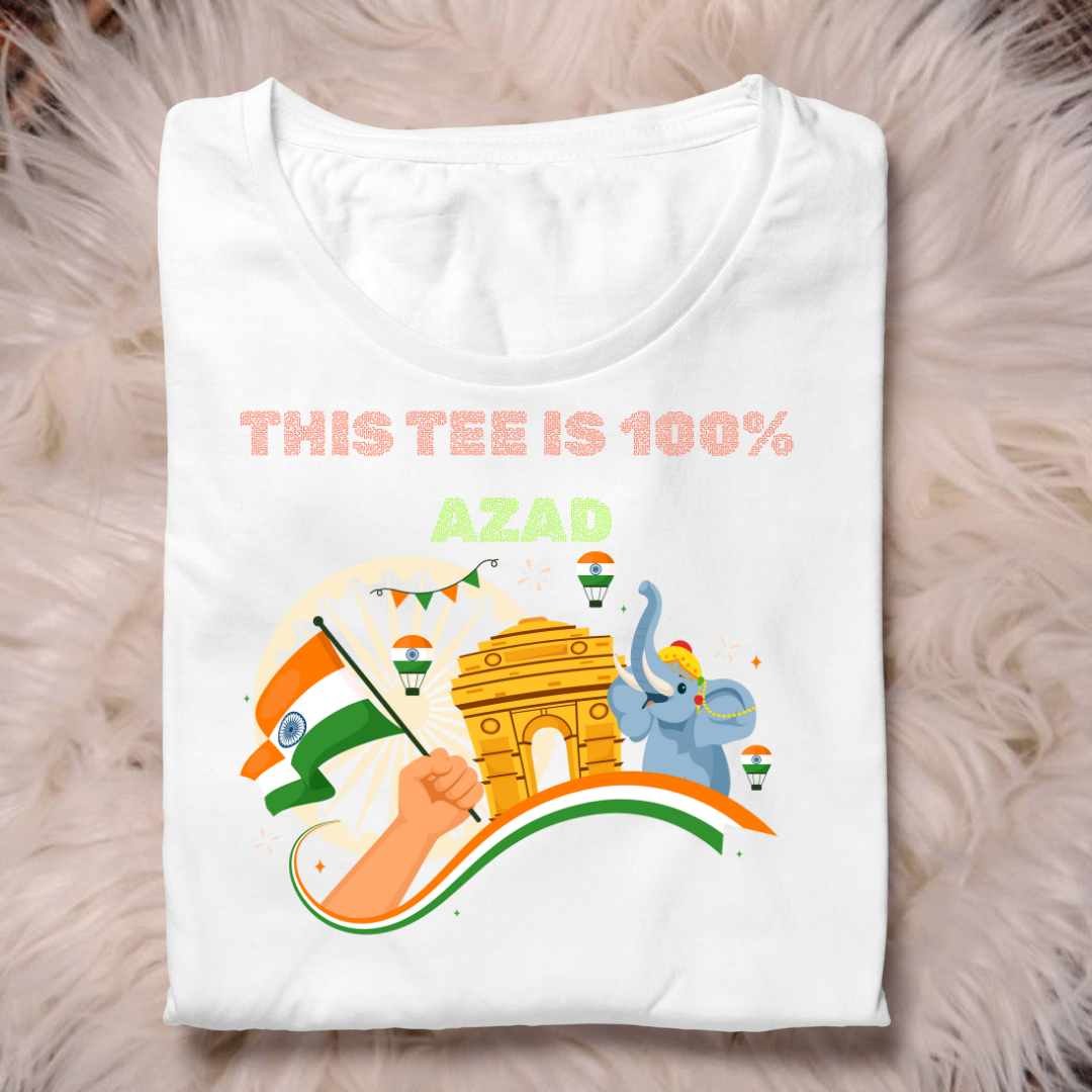 100% Azad – Unisex Patriotic Cotton T-Shirt (India Edition)