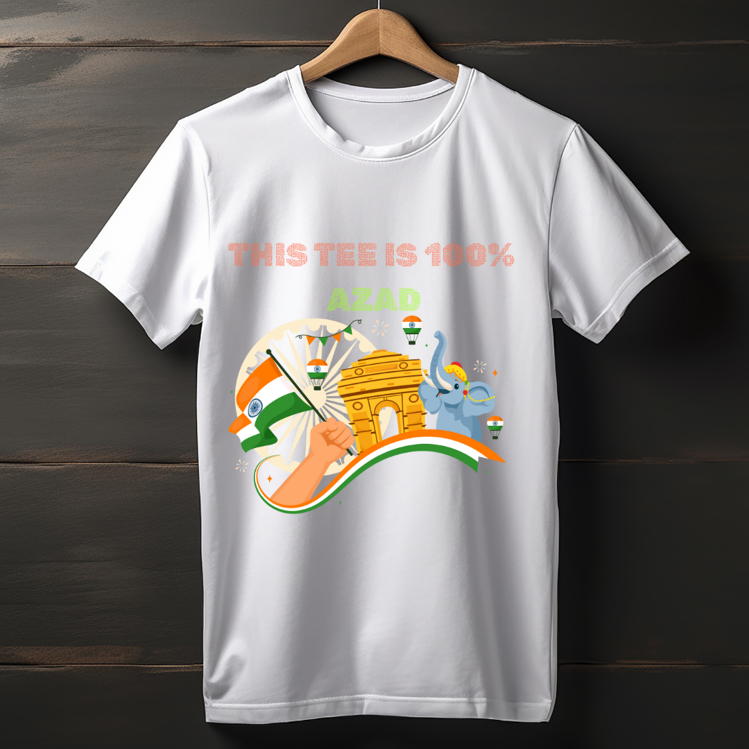 100% Azad – Unisex Patriotic Cotton T-Shirt (India Edition)