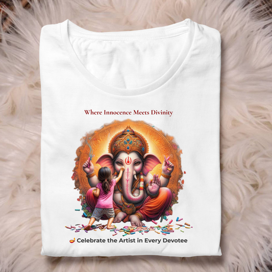 Innocence Meets Divinity – Ganesha Artist Unisex Cotton T-Shirt | Festive & Devotional Wear