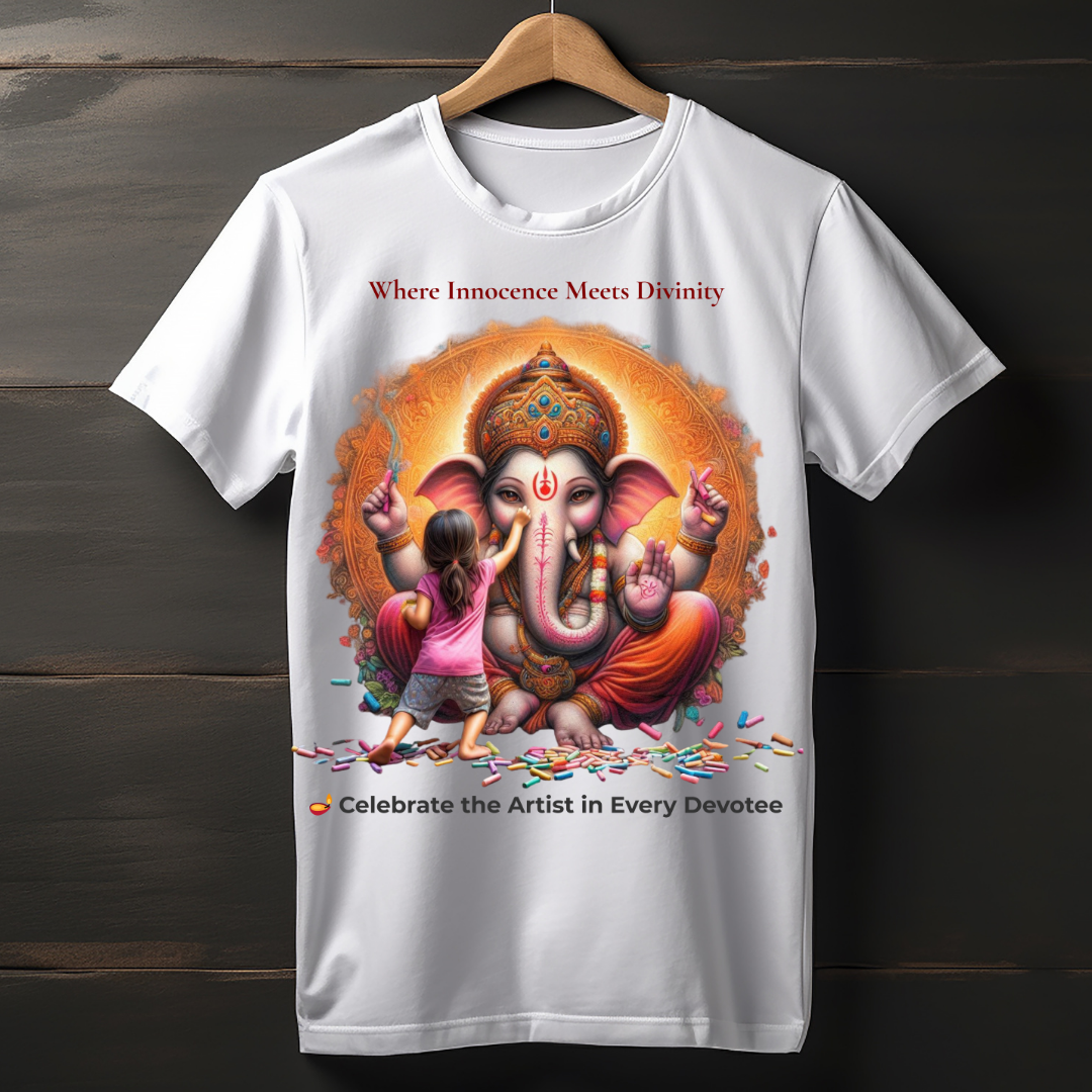 Innocence Meets Divinity – Ganesha Artist Unisex Cotton T-Shirt | Festive & Devotional Wear
