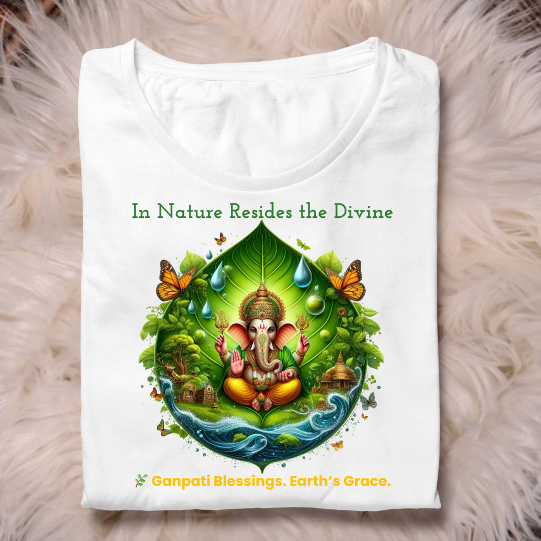 Eco Divine Ganpati T-Shirt – Nature-Inspired Unisex Cotton Tee | Ganesh Chaturthi Spiritual Wear