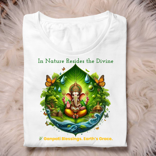 Eco Divine Ganpati T-Shirt – Nature-Inspired Unisex Cotton Tee | Ganesh Chaturthi Spiritual Wear