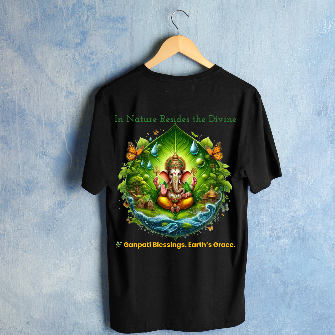 Eco Divine Ganpati T-Shirt – Nature-Inspired Unisex Cotton Tee | Ganesh Chaturthi Spiritual Wear