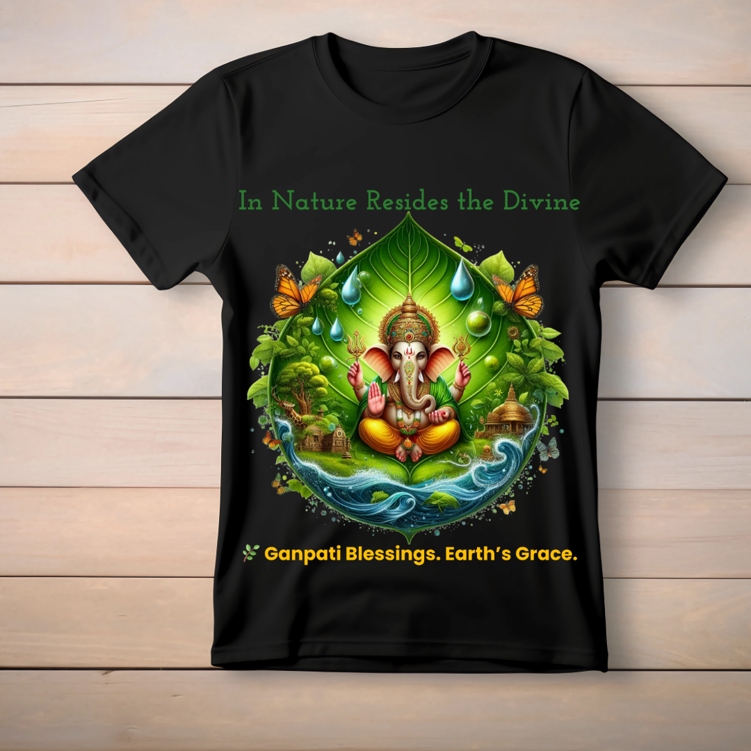 Eco Divine Ganpati T-Shirt – Nature-Inspired Unisex Cotton Tee | Ganesh Chaturthi Spiritual Wear