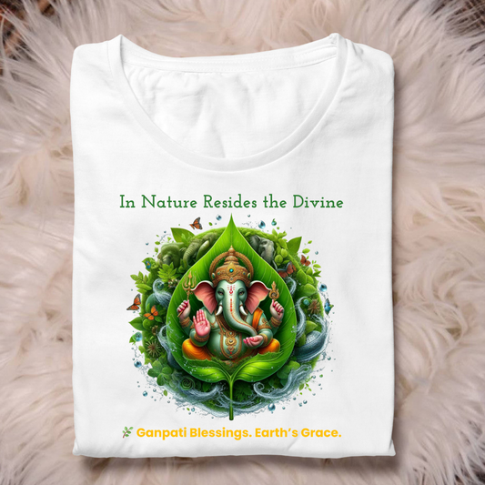 Eco Ganpati Blessings T-Shirt – Unisex Cotton Tee for Ganesh Chaturthi | Nature-Inspired Spiritual Wear