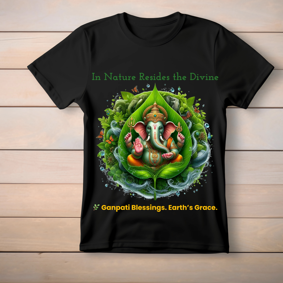 Eco Ganpati Blessings T-Shirt – Unisex Cotton Tee for Ganesh Chaturthi | Nature-Inspired Spiritual Wear