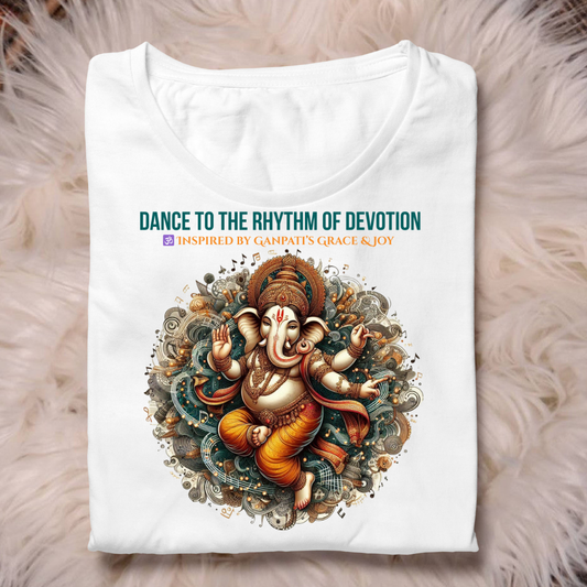 Dance to the Rhythm of Devotion – Ganpati T-Shirt | Spiritual Festival Wear | Unisex Cotton Tee for Men & Women